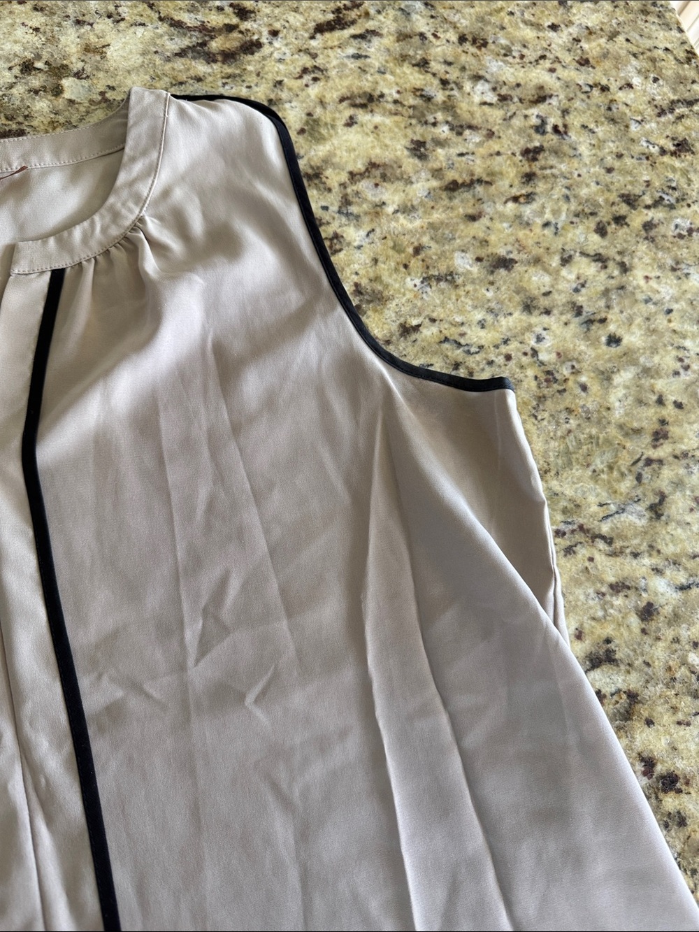 Calvin Klein Beige Sleeveless Blouse with Black Trim - Picture 5 of 8